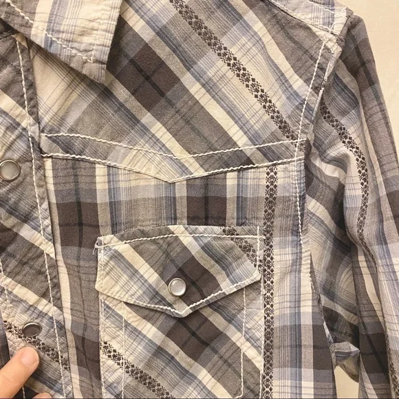 Pearl Snap Button Sz Medium. Prototype Brand Cotton Plaid Western Shirt EUC - Picture 4 of 8